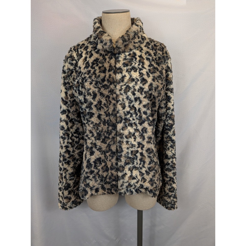 Dylan by True Grit Jacket Large Faux Fur Leopard Print Coat Soft‎ Fuzzy L